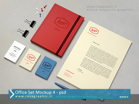 طرح لایه باز پیش نمایش ست اداری – Office Set Mockup 4 | رضاگرافیک